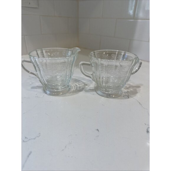 Madrid Clear Depression Glass Creamer & Sugar Federal Glass Company Vintage - Picture 1 of 15